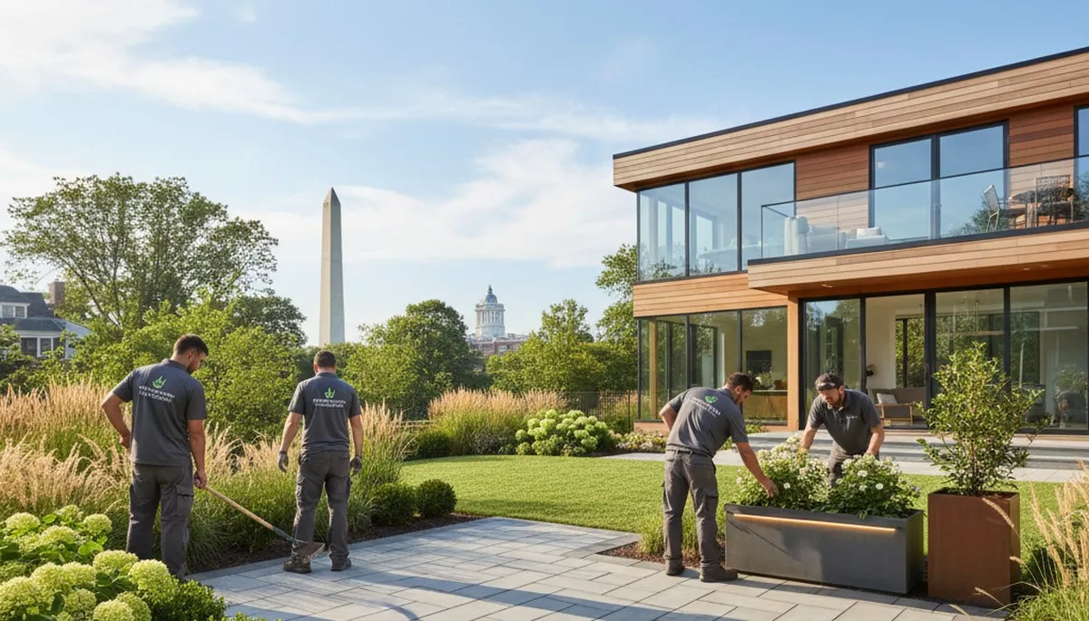 Landscaping team providing lawn care and yard maintenance in Saugus, MA