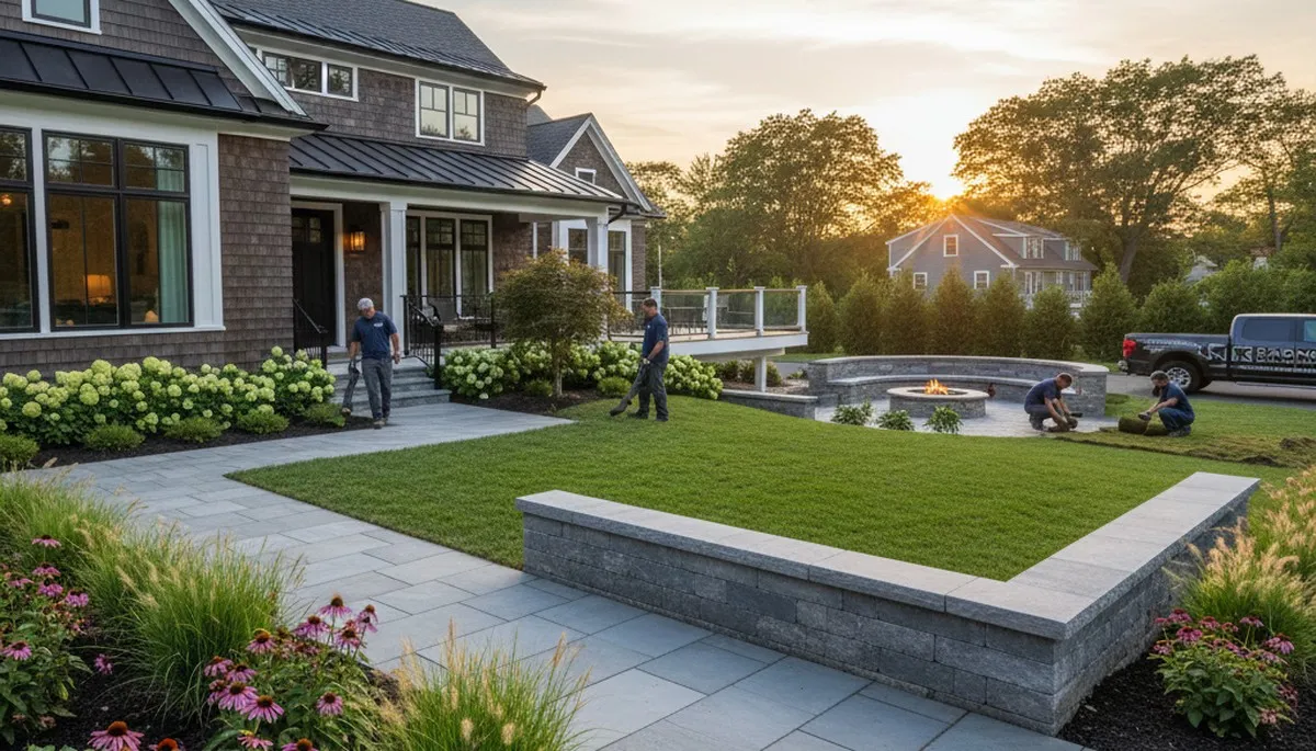 Landscaping service team in Saugus, MA providing lawn care and outdoor property maintenance
