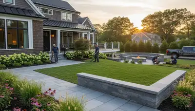Landscaping service team in Saugus, MA providing lawn care and outdoor property maintenance