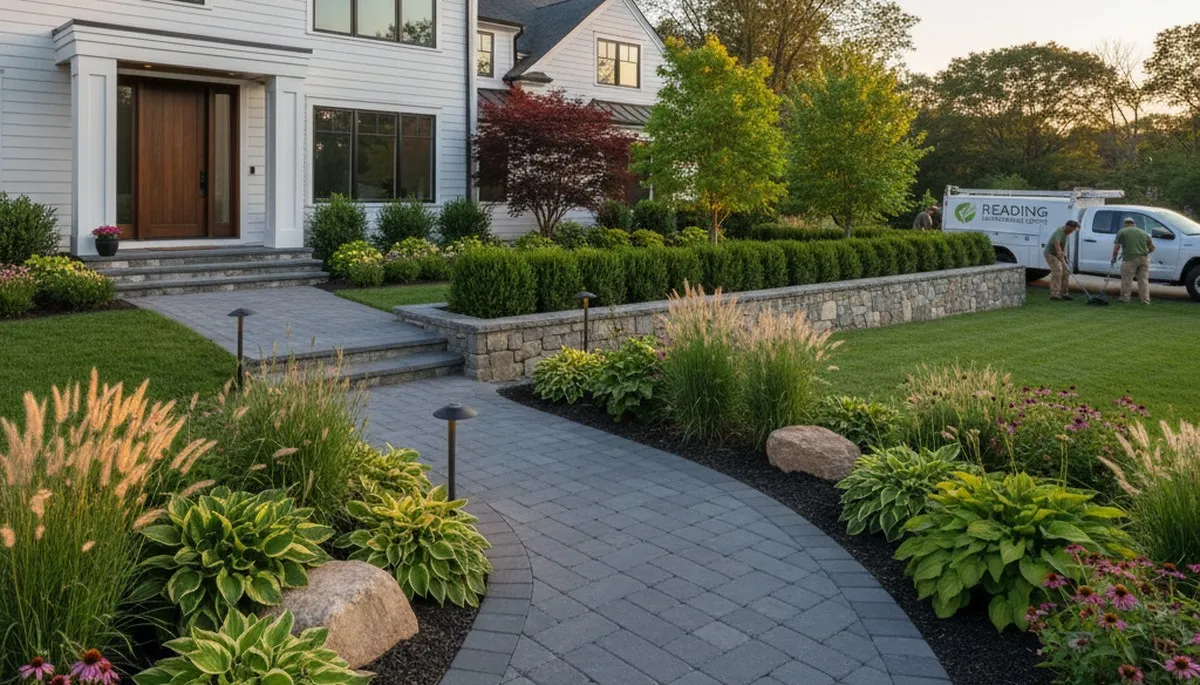 Landscaping crew providing lawn care and yard maintenance in Saugus, MA