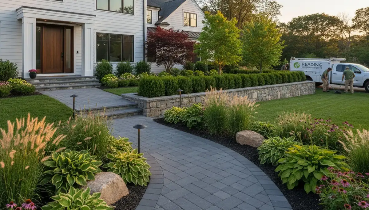 Landscaping crew providing lawn care and yard maintenance in Saugus, MA