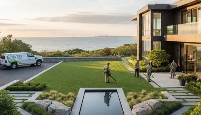 Landscaping crew providing lawn care and hardscaping services in Saugus, MA