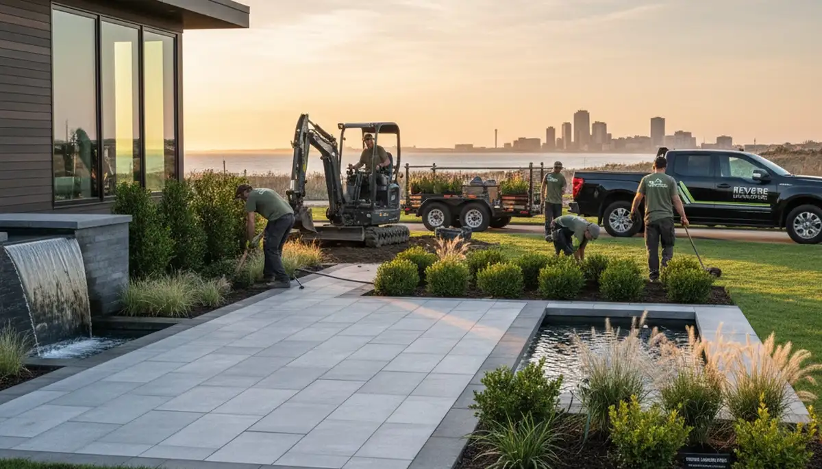 Landscaping crew providing lawn maintenance and yard care in Saugus, MA