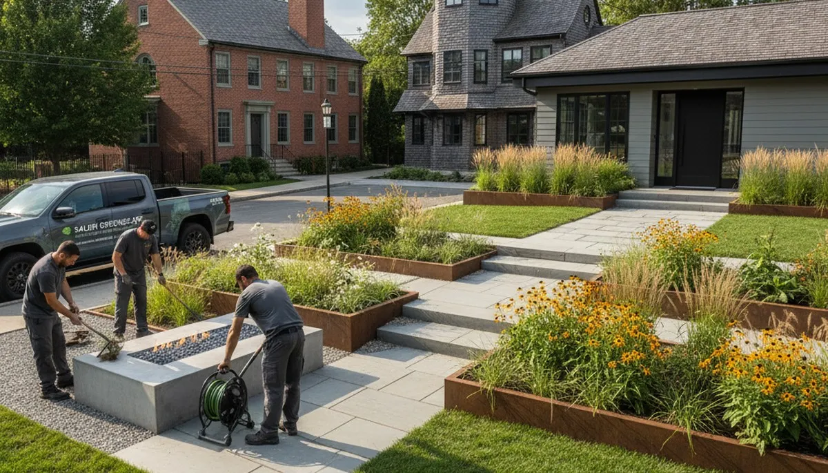 Landscaping crew serving Saugus, MA with professional lawn care and property maintenance