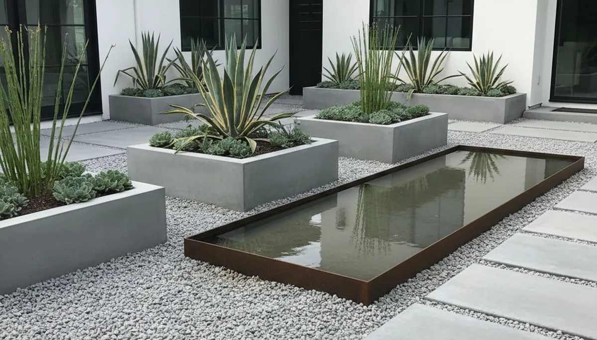 Modern pea gravel landscape with clean lines and architectural plants in Saugus, MA