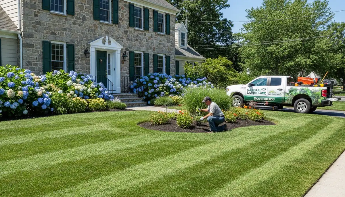 Professionally maintained residential lawn with neat edges and lush grass in Saugus, MA
